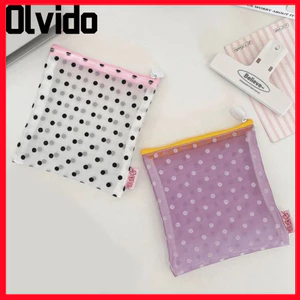 Túi đựng mỹ phẩm OLVIDO, Túi đựng đồ trang điểm có khóa kéo chấm bi, Túi đựng đồ vệ sinh di động trong suốt bằng lưới Dụng cụ sắp xếp mỹ phẩm