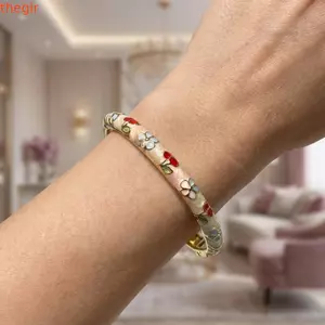 THEGIRL8B Vintage Cloisonne Lắc Tay, Men Hoa Anh Đào Hoa Trung Quốc Lắc Tay, Lắc Tay Truyền Thống Trung Quốc Cổ Điển Vòng Tay Nữ Trang Sức Quà Tặng