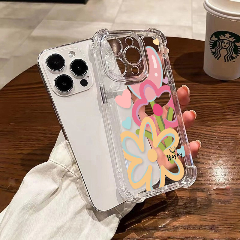 Ốp lưng cho iPhone 17 16 Pro Max 15 14 13 12 11 Hình vẽ hoa Tulip vui vẻ