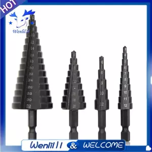 Chuôi lục giác Rãnh thẳng Mũi khoan bước màu đen 4-12mm, 4-20mm, 4-32mm, 3-12mm Reaming Bước khoan tháp Công cụ khoan
