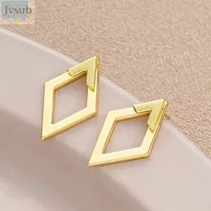 Bông tai hình học JVSUB, Hình dạng hình thoi tối giản Đinh kim loại có thể tháo rời, Thiết kế không đều cổ điển Vòng tai vàng hai lớp Quà tặng