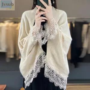 Khăn choàng viền ren JVSUB, Khăn choàng dệt kim len mùa xuân thu thân thiện với da, thoáng khí hợp thời trang Thiết kế thương hiệu sang trọng dành cho nữ Khăn choàng
