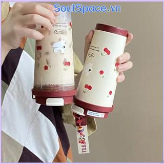 Bình Nước SOULSPACE, Cốc Nước Dung Tích Lớn 550ml, Dây Mang Chống Rò Rỉ Dễ Thương Cốc Cà Phê Uống Đôi Học Sinh