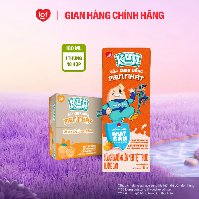 Sữa chua uống KUN hương cam thùng 48 hộp x 180ml (Có thể nhận bao bì cũ/mới)