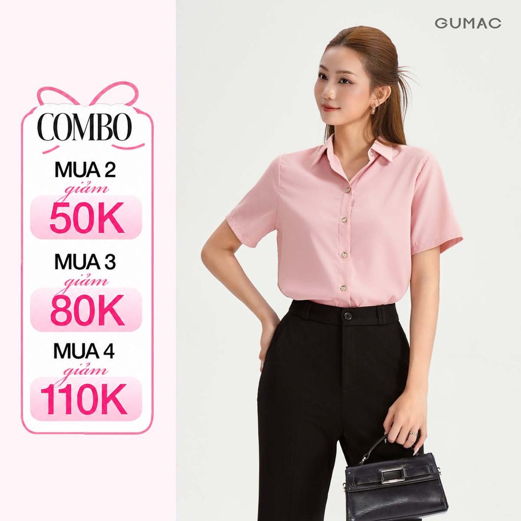Áo Sơ Mi Nữ Tay Ngắn GUMAC Form Regular Cơ Bản Chất Lụa Mango Mềm Mát Bae00002 - AF05047