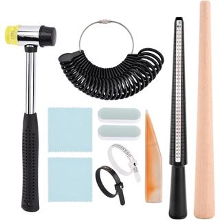 11 Miếng Us UK Ring Mandrel Set, Size 1-13 Với Nửa Kích Thước Vòng Sizer Dụng Cụ Đo Trang Sức Mandrel Và Mallet Điều Chỉnh Thanh Đánh Bóng Để Sửa Nhẫn Bent Reshaper Bộ Dụng Cụ Sửa Chữa