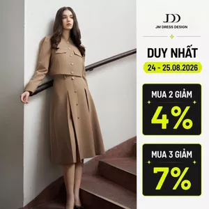 Set bộ áo trench coat dáng ngắn tay bồng 5C03.2410K, Chân váy xếp ly chụm 4L11.2410K thiết kế bởi JM Dress Design
