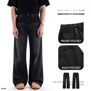 Quần Baggy Maong Quần Baggy Màu Đen Quần Rời Quần Jean Ống Rộng Giặt Quần Denim Đen Phong Cách Retro Quần Nam Quần Retro Quần Jean Nam Thẩm Mỹ Quần Giặt Quần