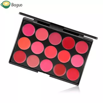 Bảng Son Môi Mờ BAGUO Có Gương, Bảng Bóng Môi 15 Màu Dưỡng Ẩm Chống Thấm Nước, Son Tint Bùn Chống Dính Cốc Son Đỏ Lâu Dài Men Mỹ Phẩm Hàn Quốc