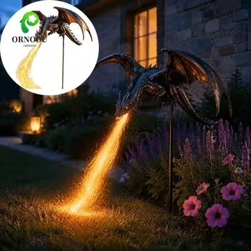 ORNOOU Đèn sân vườn lửa năng lượng mặt trời, Đèn sân vườn năng lượng mặt trời chống nước thủ công bằng nhựa, tác phẩm nghệ thuật chạy bằng năng lượng mặt trời Thiết kế lửa rồng bằng năng lượng mặt trờ
