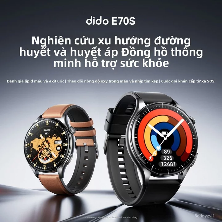 Đồng hồ thông minh DiDo màn hình lớn đo đường huyết huyết áp axit uric nhịp tim gọi điện, mỏng nhẹ thể thao sức khỏe