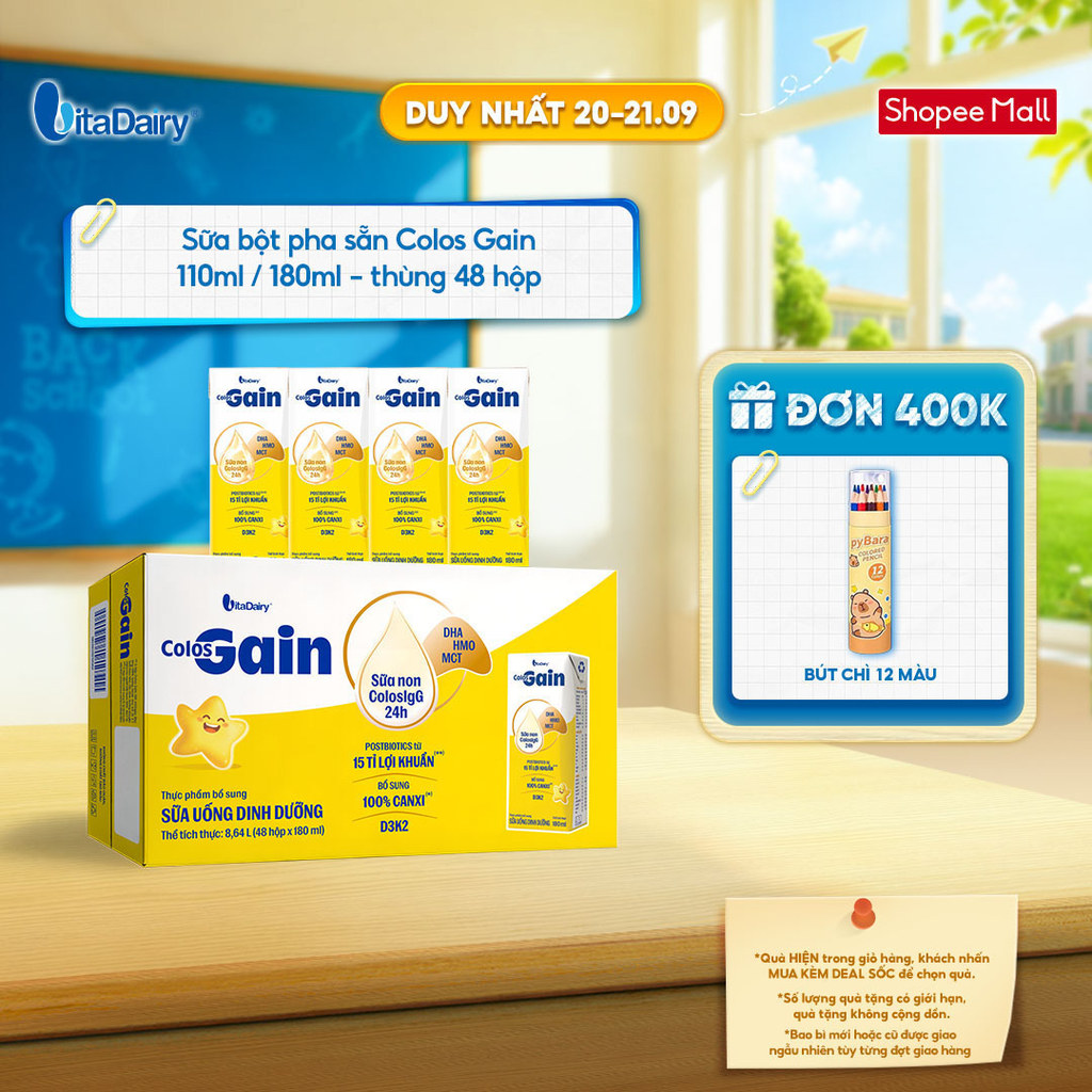 [THÙNG 48 HỘP] Sữa uống dinh dưỡng Colos Gain 110ml/180ml cải tiến - Giúp bé cải thiện cân nặng, bổ sung năng lượng