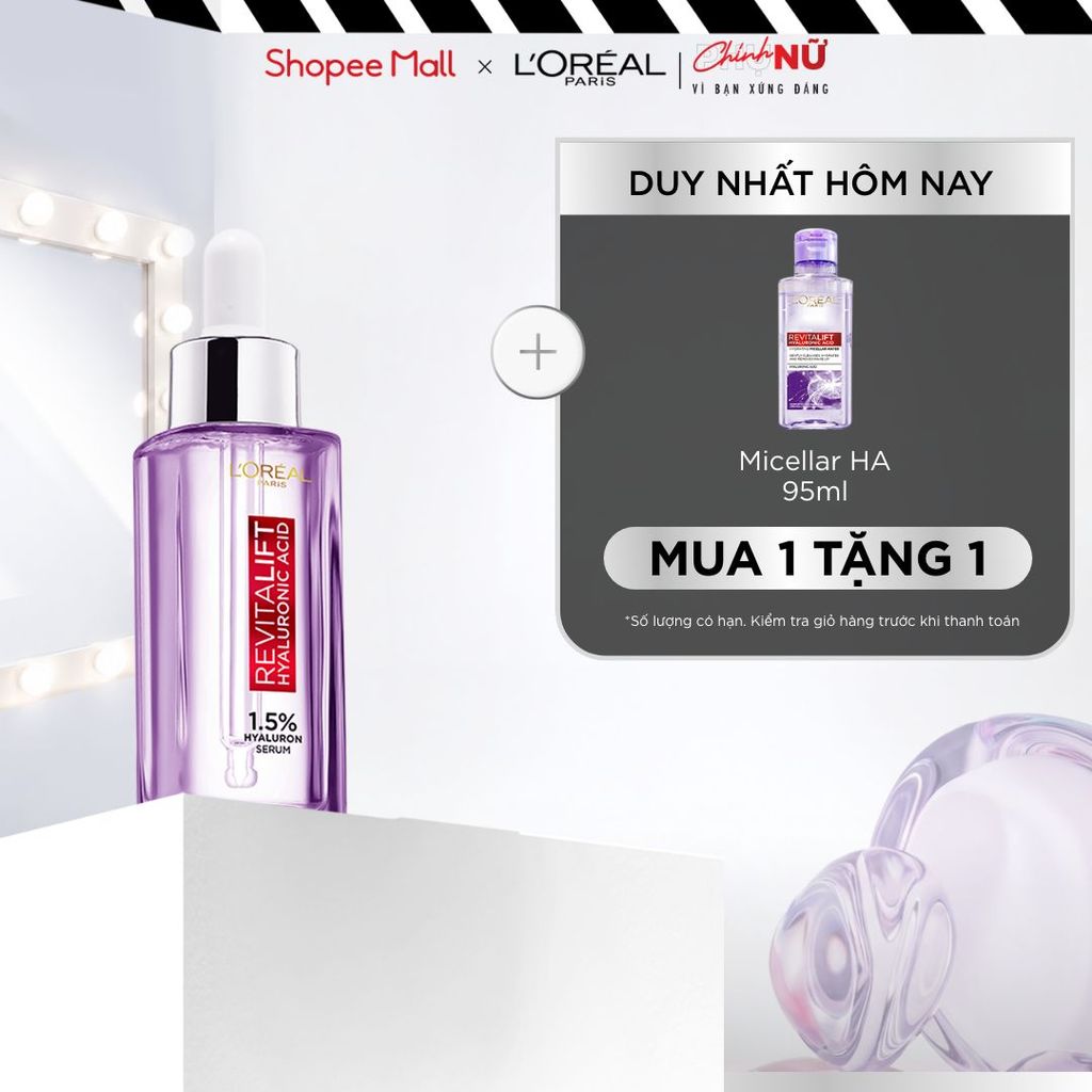 Serum dưỡng cấp ẩm tức thì, giúp làm giảm nếp nhăn & căng mướt da L'Oreal Paris Revitalift 1.5% Hyaluronic Acid 30ml