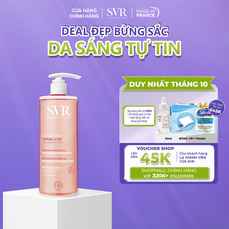 Gel rửa mặt không xà phòng cho da khô, nhạy cảm SVR Topialyse Gel Lavant 400ml