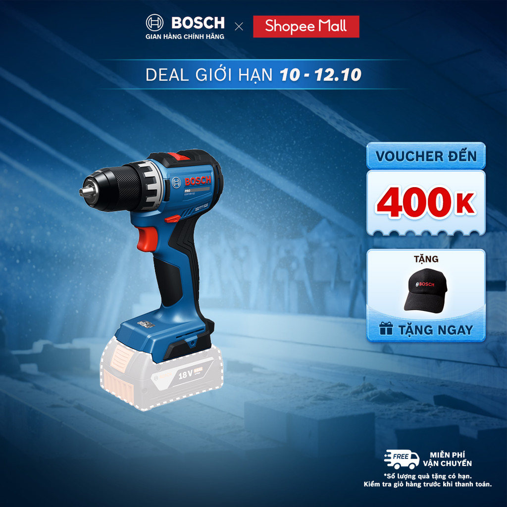 Máy khoan búa vặn vít pin Bosch GSB 18V-52 – Động cơ không chổi than, khoan tường, đầu kẹp kim loại