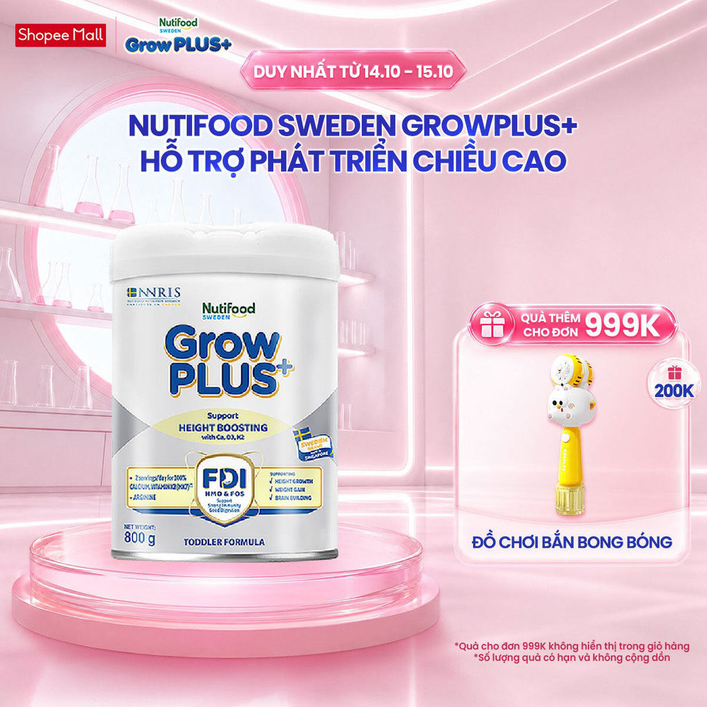 Sữa Bột Nutifood Sweden GrowPLUS+ Cao lớn vượt trội (Bạc) 800g