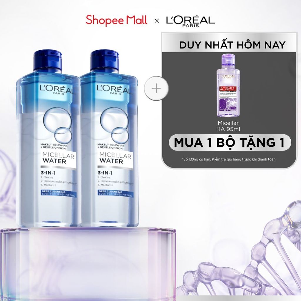 PB- Bộ 2 nước tẩy trang đa năng 3in1 làm sạch sâu L'Oreal Paris 400ml x 2 - ảnh chi tiết 1