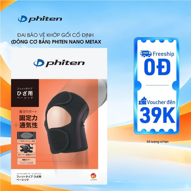 Đai Bảo Vệ Khớp Gối Loại Cố Định (Dòng Cơ Bản) Phiten Nano Metax Basic Knee Supporter Fit Type