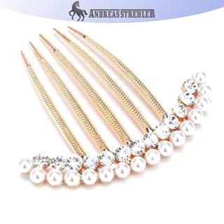 Onetimingfine 5 Răng Tóc Bên Lược Ngọc Trai Pha Lê Kẹp Tóc Lược Cưới Cô Dâu Kim Cương Giả Ngọc Trai Pha Lê Lược Tóc Móng Vuốt Kẹp Tóc Đồ Trang Trí Tóc Phụ Kiện VN