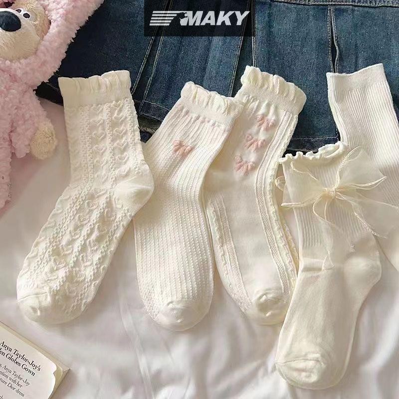 Newwellknownepic 1 Đôi Tất Gothic Nơ Giữa Ống Preppy Phong Cách Công Chúa Tất JK Dạo Phố VN
