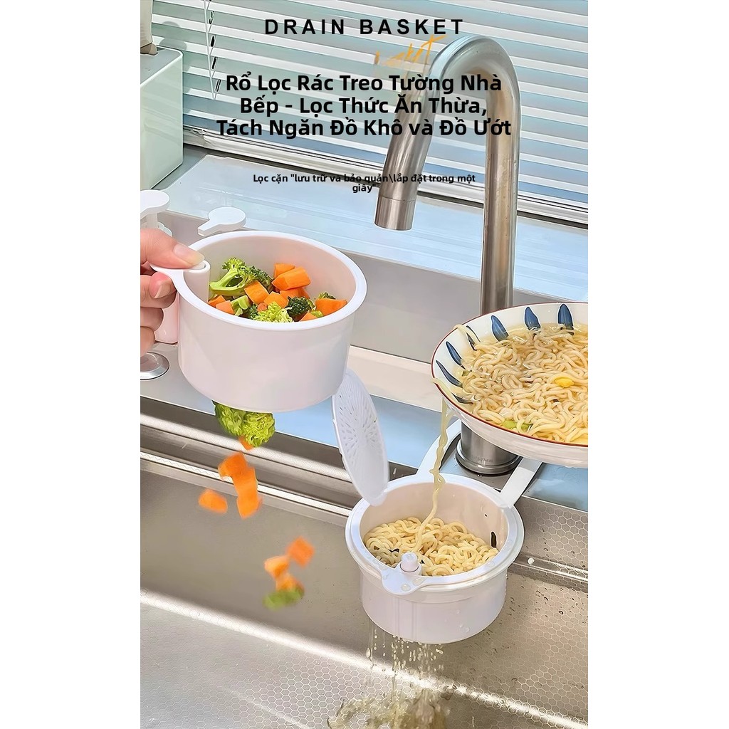 Bộ lọc rác treo bồn rửa- Giỏ làm sạch rau quả chống tắc nghẽn- Dễ dàng làm sạch