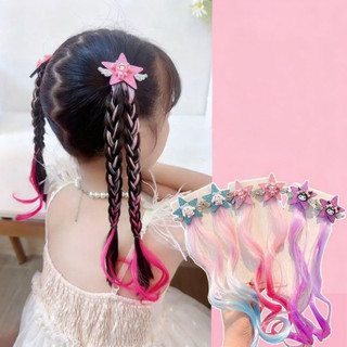 (Vận chuyển địa phương) Bộ tóc giả bện đầy màu sắc cho trẻ em Phong cách công chúa Phim hoạt hình dễ thương Ngôi sao năm cánh Bộ tóc giả bện cho bé gái Phụ kiện tóc