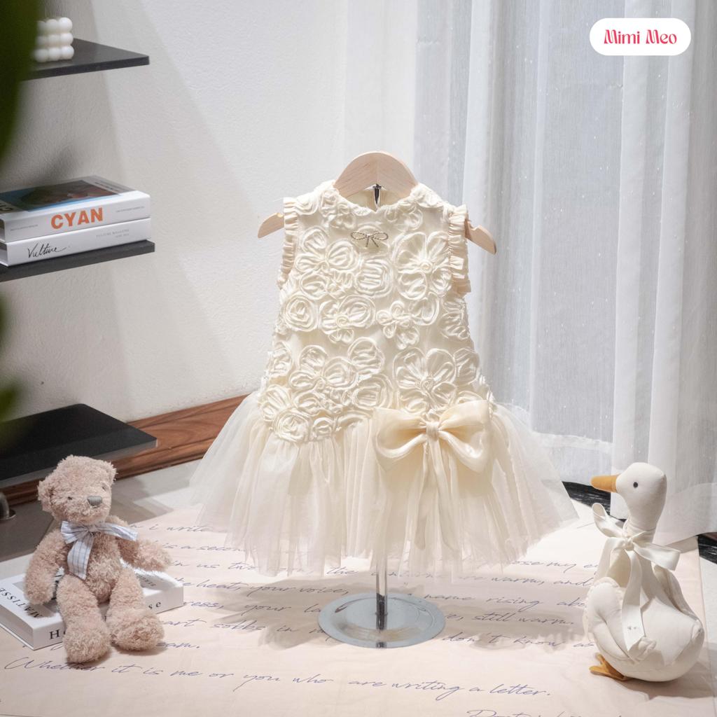 Váy đầm bé gái đi tiệc 9-34kg - Đầm lưới hoa nổi dự tiệc dáng xinh cho bé Đi Tiệc Cưới, Sinh Nhật Mimi Meo - TD347