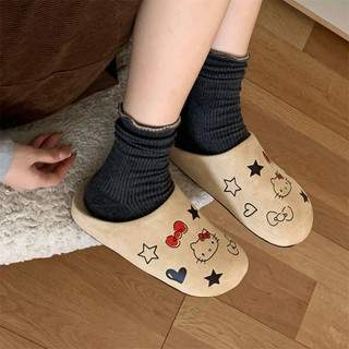 XIXITIAO giày Birken cổ lười cho nữ, đế bọc lông giữ ấm, kiểu mới mùa đông dễ thương Hello Kitty