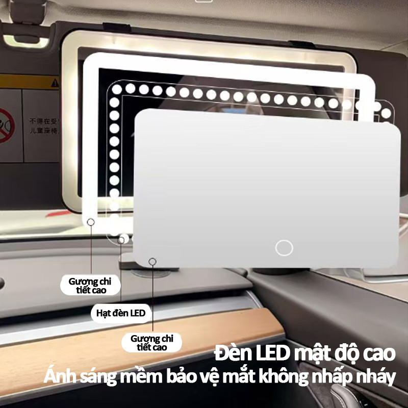 Gương Trang Điểm Ô Tô LED – Gắn Tấm Che Nắng, Cảm Ứng Điều Chỉnh Ánh Sáng, Phụ Kiện Nội Thất Sang Trọng
