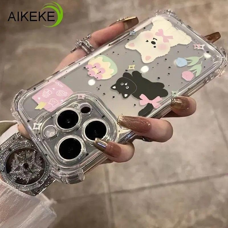 Ốp Điện Thoại Bốn Góc Hình Chó Hoa Dễ Thương Cho LG K71 K62 K61 K52 K51 K50 K42 K41S K40S K22 Plus K11 Stylo 6 5 4 Nhung 5G Nơ Mèo Vỏ Mềm Trong Suốt Chống Sốc