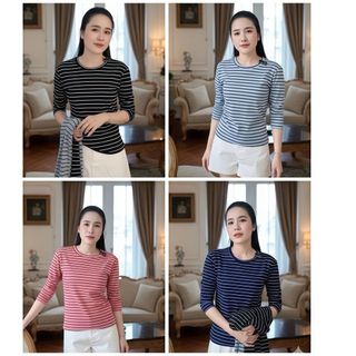 Áo thun dài tay nữ kẻ sọc,chất gân tăm cao cấp mềm mịn,co giãn 4 chiều, ôm nhẹ basic Hàn Quốc