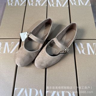 ZAR Pháp Retro Flat Mary Jane Giày Nữ Dây Đeo Bằng Miệng Nông Đế Mềm Giày Ba Lê Size Lớn Giày Nữ Xuyên Biên Giới