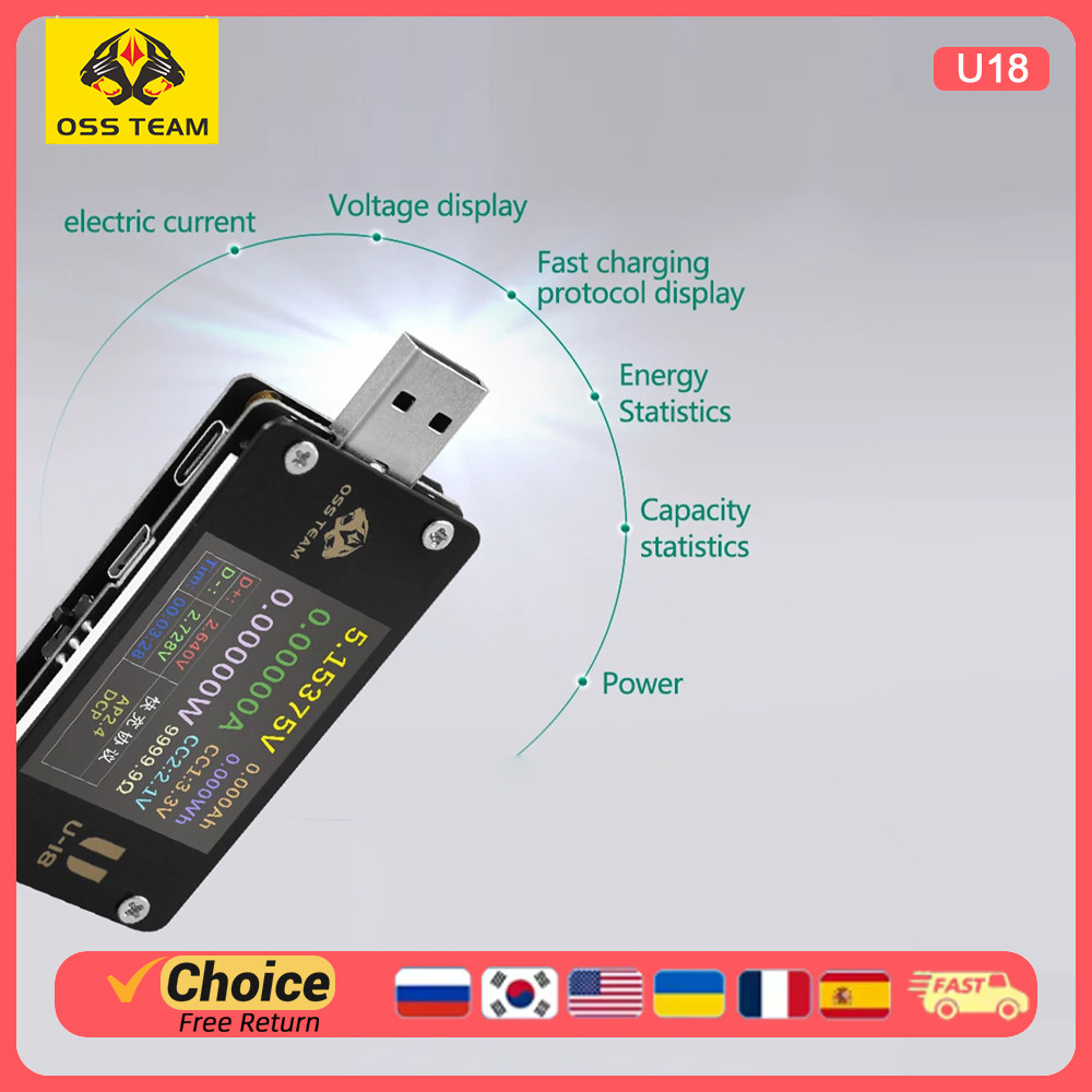 Máy kiểm tra dòng điện áp USB OSS U18 Máy kiểm tra sạc nhanh đa chức năng có độ chính xác cao PD / QC2.0 / QC3.0protocol Decoy