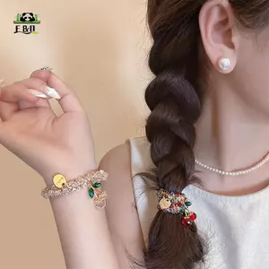 Dây buộc tóc co giãn đầy màu sắc Cherry dành cho nữ Cô gái Trang trí tóc ngọt ngào Dây buộc tóc Scrunchie Phụ kiện tóc pha lê EMKK