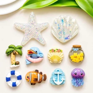 Set Charm Đại Dương Mùa Hè Resin Trong Suốt Vỏ Sò Sao Biển Cá Hề Cá Heo Sứa Trang Trí Dép Cao Cấp
