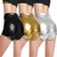 Pealike Nữ Giả Da Booty Quần Short Disco Raves Giữa Eo Sáng Quần Short Kim Loại