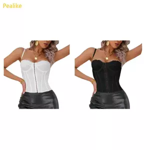 Pealike Nữ Spaghetti Dây Đeo Camisole Vest Crisscross Backless Boned Ren Crop