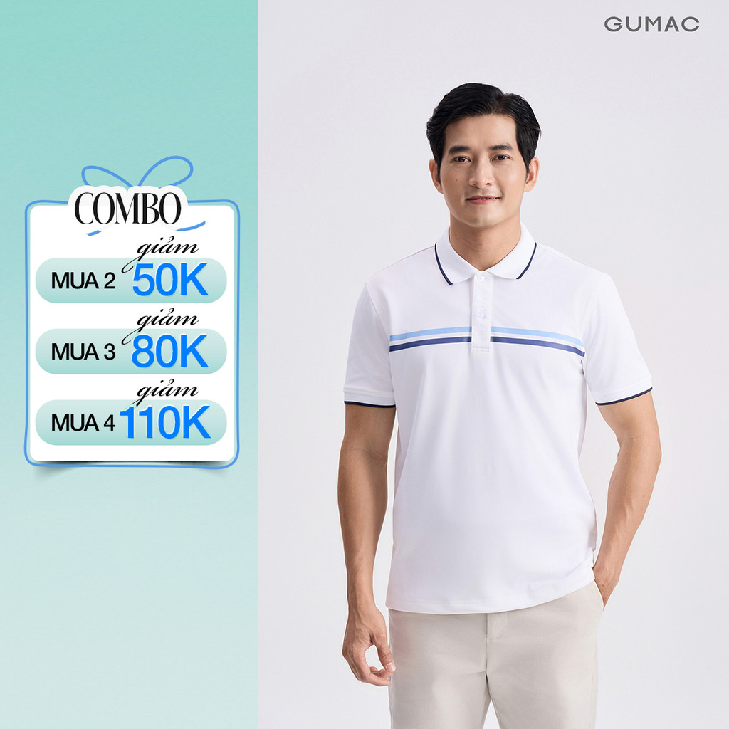 Áo Polo Nam GUMAC Form Suông Cơ Bản Phối Line Ngực Thun Cá Sấu Trẻ Trung APNG04055