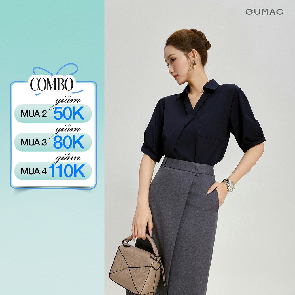 Áo Sơ Mi Nữ GUMAC Form Suông Cổ V Nẹp Đắp Chéo Tôn Dáng Nữ Tính AG04018