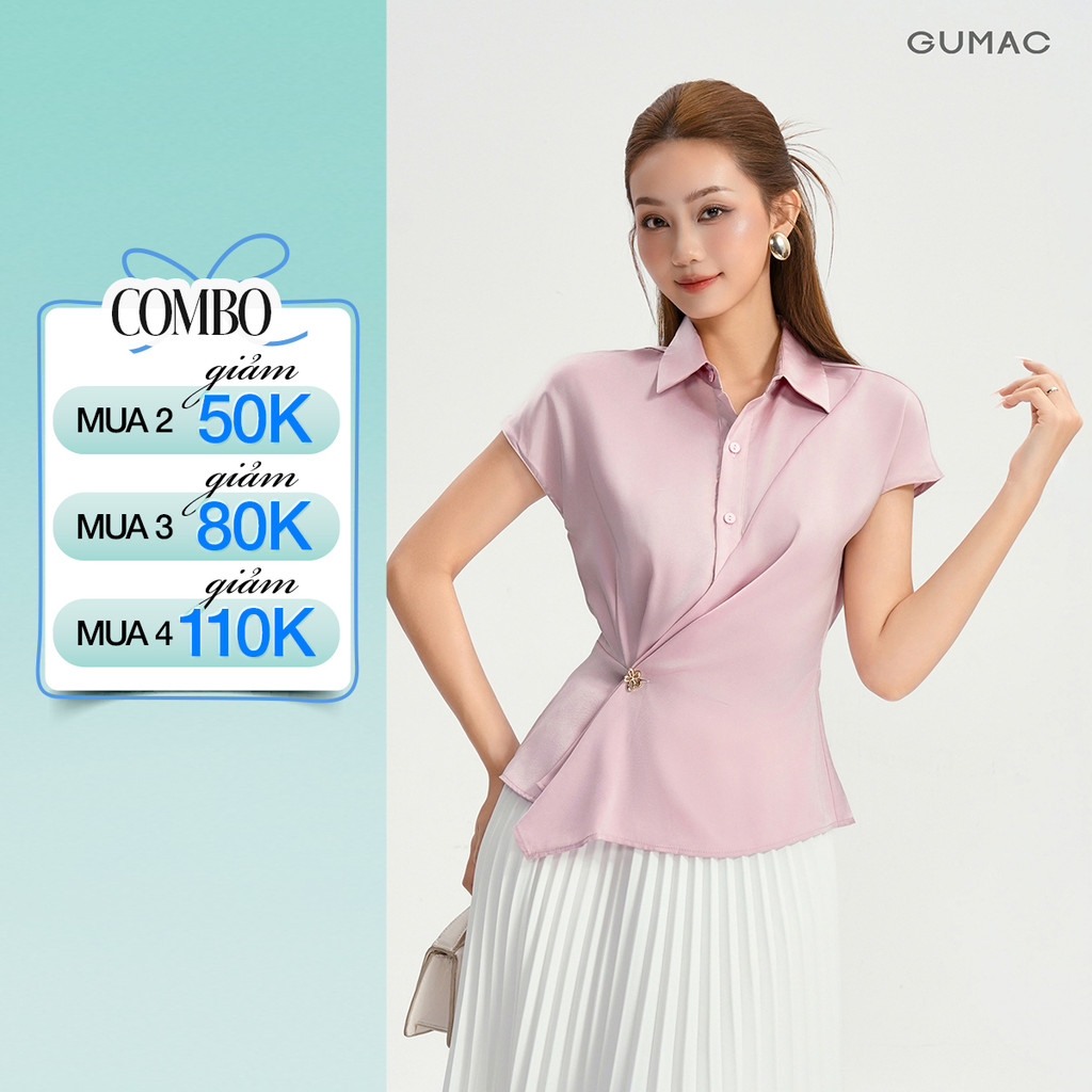 Áo Kiểu Nữ GUMAC Áo Sơ Mi Công Sở Peplum Vạt Đắp Tay Liền Chất Lụa Sang Trọng Thanh Lịch LAF1104