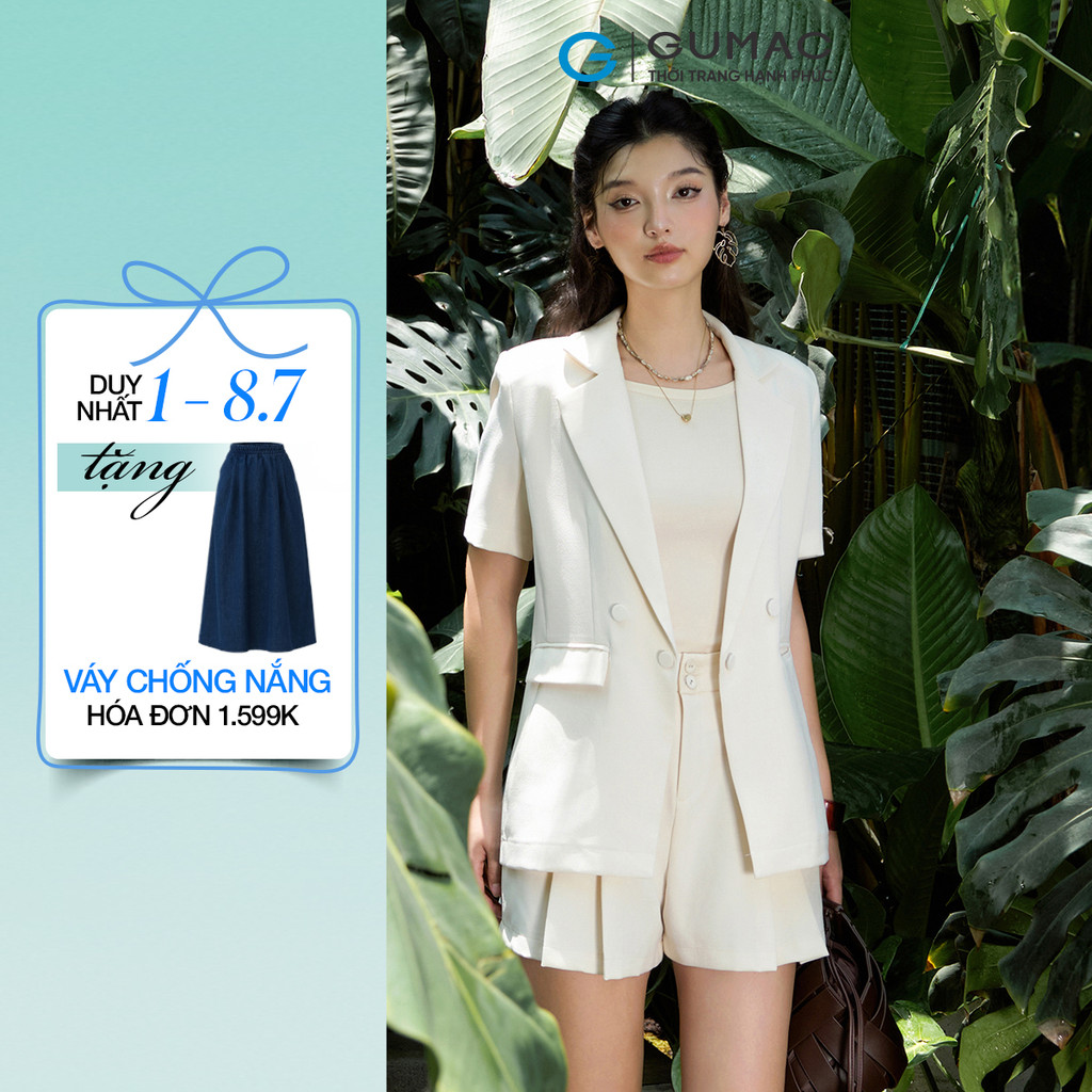 Áo Blazer Nữ GUMAC Áo Vest Tay Ngắn 1 Lớp Có Đệm Vai Chất Chéo Nhật Thanh Lịch OWF05043