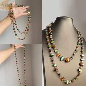 Vòng cổ cổ cổ NKSFX, Vòng cổ dài Bohemian cổ điển, Vỏ xếp chồng lên nhau đầy màu sắc và màu xanh lá cây đính cườm Vòng cổ hai lớp dành cho nữ