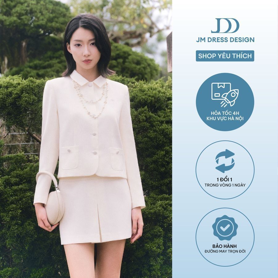 Set Áo Blazer Dáng Suông Cổ Đức Túi Ốp 5B08.2508K, Chân Váy Đai Trễ Xếp Ly Chụm 4S26.2508K. Outfit Thời Trang Công Sở JM