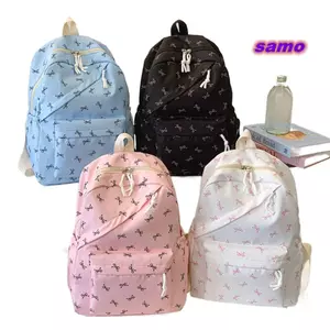 Túi đi học SAMO, Túi đi học sinh in nơ Nylon, Túi sách dung tích lớn di động