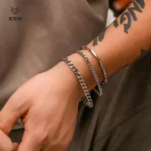 3 Cái / bộ Thép Không Gỉ Punk Cuba Dây Xích Vòng Tay Nam Tối Giản Màu Bạc Hip Hop Vòng Tay Trang Sức Dự Tiệc Quà Tặng [Mina]