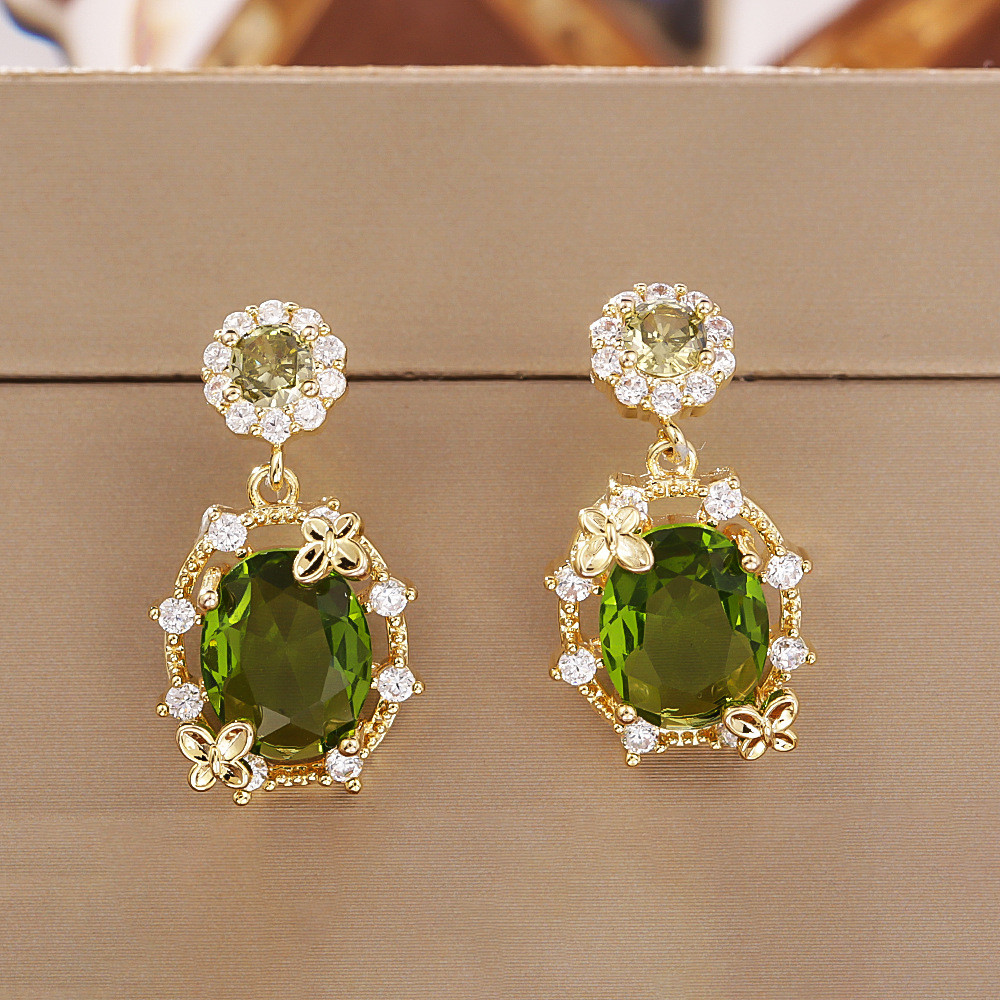 Bông tai bạc Wizard of Oz Olive Green Crystal S925