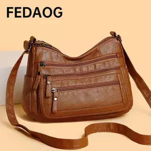 Túi đeo chéo FEDAOG, Túi đeo vai nhiều lớp bằng da mềm, Dây kéo thời trang Túi Messenger dung tích lớn cho bé gái