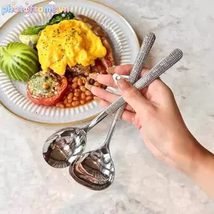 Khung Ảnh Nhà Bếp Ăn Tối Món Súp Cơm Xẻng Phương Tây Nhà Hàng Thanh Thìa Công Cộng Lớn Thép Không Gỉ Bộ Đồ Ăn Buffet Phục Vụ Thìa VN