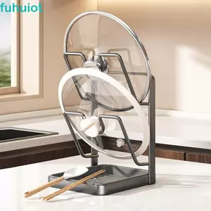 Giá đỡ nắp nồi hai lớp FUHUIOT, Giá lưu trữ bảng cắt tiết kiệm không gian chống trượt, di động có khay thoát nước Bền không có nắp nồi khoan Tủ kệ
