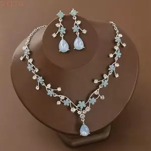 Bộ trang sức cô dâu thả nước WEETW, Bộ trang sức tinh tế sáng bóng vàng, Tính khí kim cương giả thủ công Vòng cổ Choker Bộ bông tai tiệc